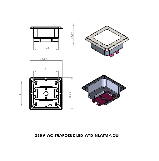 52x52mm 220V 2w AC Led Aydınlatma